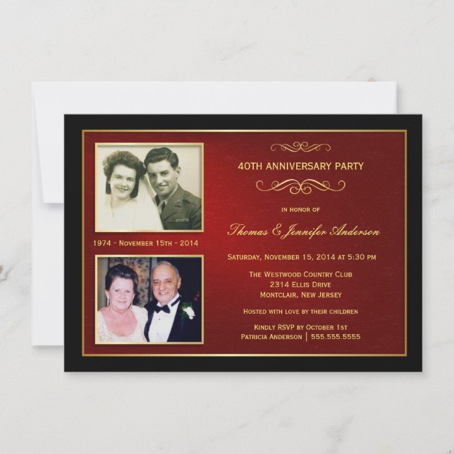 Then & Now Anniversary with 2 Photos - 40th Invitation (Front)