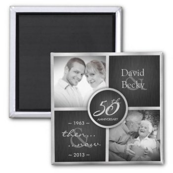 Then & Now Black & Silver 50th Wedding Anniversary Magnet by weddingsNthings at Zazzle