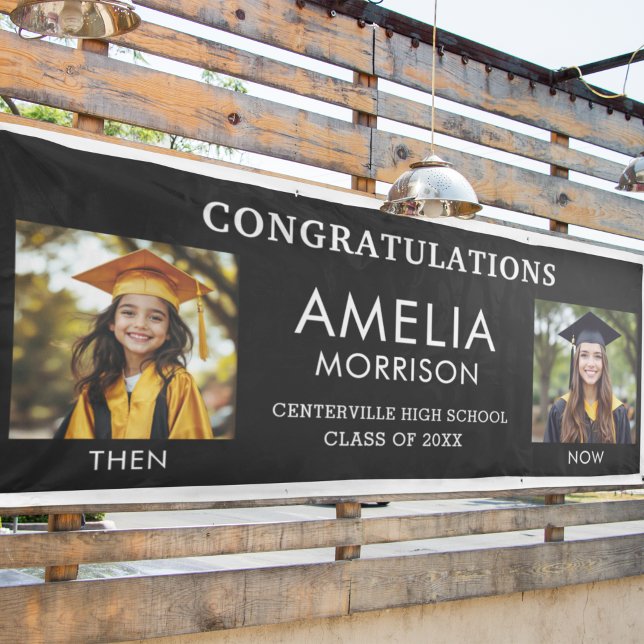 Then & Now Black White Photo Graduate Graduation Banner (Creator Uploaded)