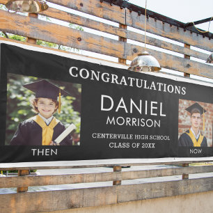 Then & Now Black White Photo Graduation Grad Banner