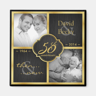 Then & Now Elegant Black and Gold 50th Wedding Magnet