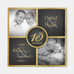 Then & Now Elegant Black & Gold 10th Wedding 2017 Magnet