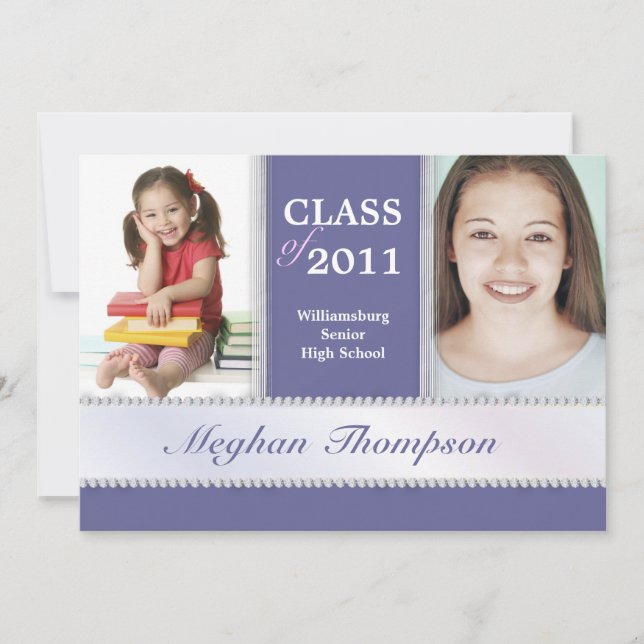 Then & Now Jeweled Photo Graduation Announcement (Front)