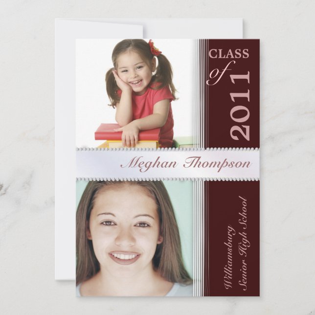 Then & Now Jeweled Photo Graduation Announcement (Front)