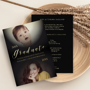 Then & Now Modern 2 Photos Graduation Foil Invitation