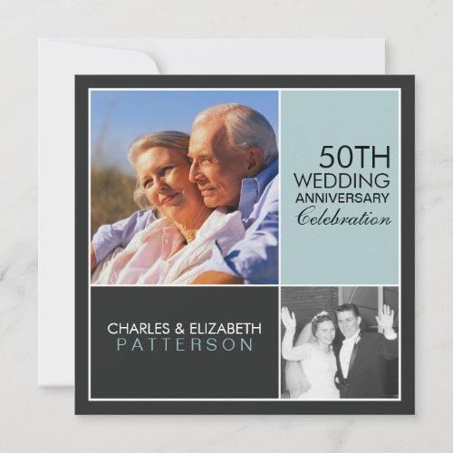 Then Now Modern Block Anniversary Party Invitation