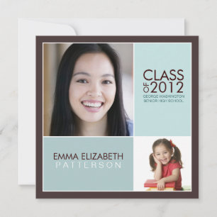 Then Now Modern Block Graduation Party Invitation