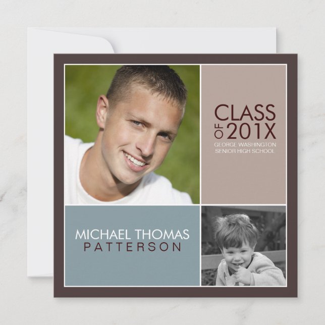 Then Now Modern Block Graduation Party Invitation (Front)