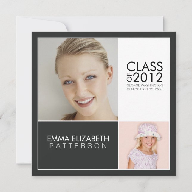 Then Now Modern Block Graduation Party Invitation (Front)