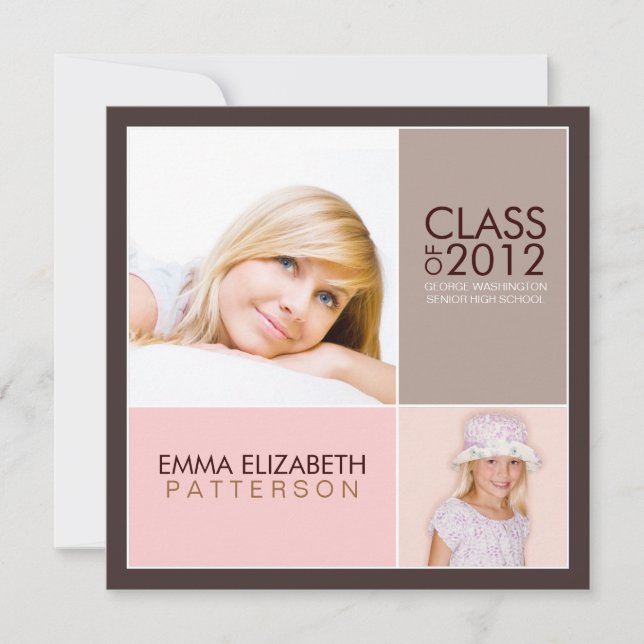 Then Now Modern Block Graduation Party Invitation (Front)