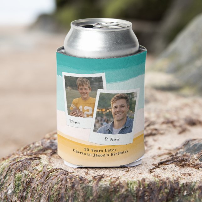 Then & Now Photo Birthday Can Cooler (Creator Uploaded)