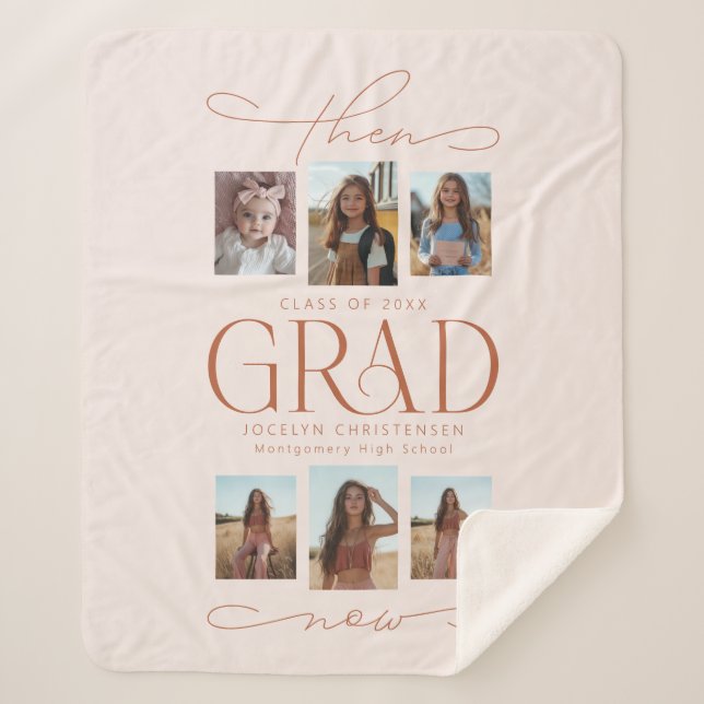 Then & Now Photo Collage Graduation Keepsake Gift Sherpa Blanket (Front)