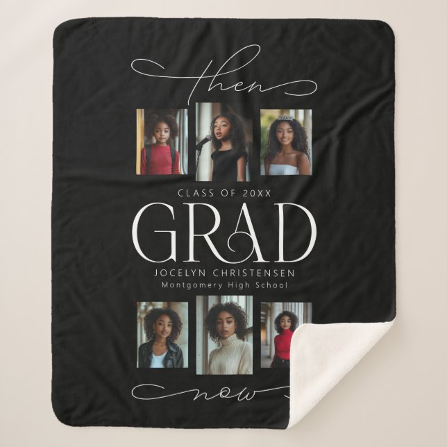 Then & Now Photo Collage Graduation Keepsake Gift Sherpa Blanket (Front)
