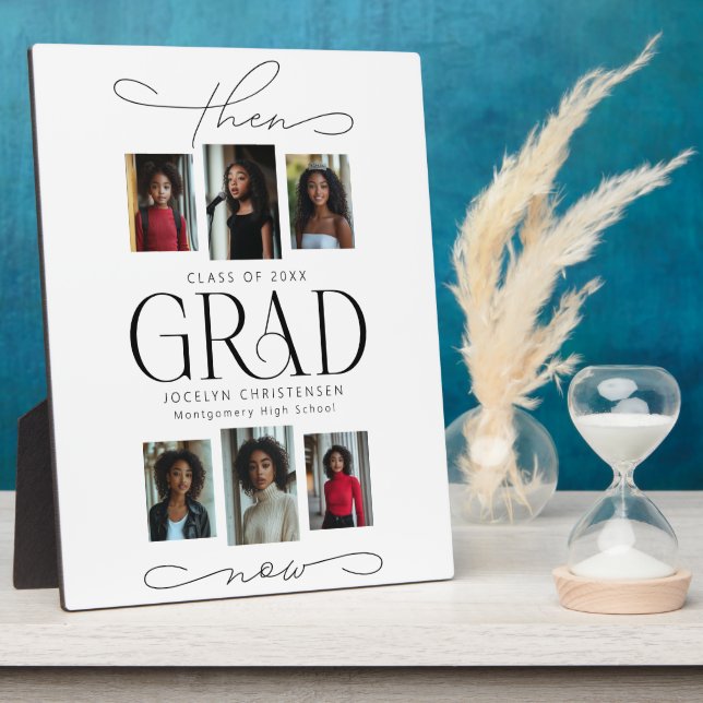 Then & Now Photo Collage Graduation Keepsake Plaque (Side)