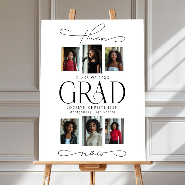 Then & Now Photo Collage Graduation Party Welcome Foam Board (Shown on an 18" x 24" foam board sign)