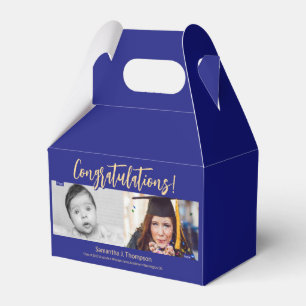 Then Now Photos Congratulations Graduate Blue Favor Boxes