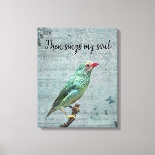 Then Sings My Soul Green Finch Canvas Print