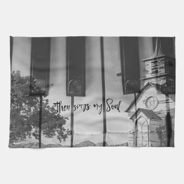 Then Sings my Soul with Country Church Keyboard  Kitchen Towel (Horizontal)