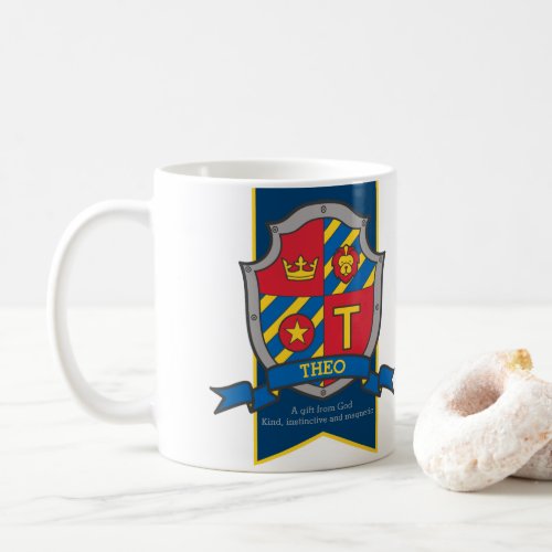 Theo knight red blue lion letter T name meaning Coffee Mug