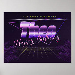 Theo Name Vorname lila retro Poster Geburtstag