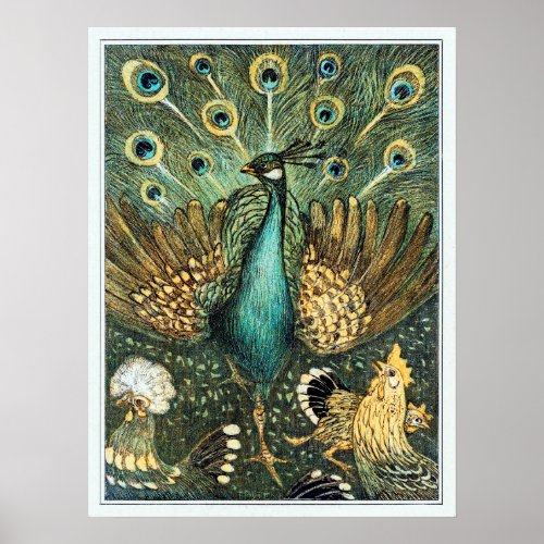 Theo Van Hoytema Vintage Peacock Open Wings Peafow Poster