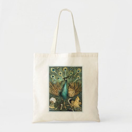 Theo Van Hoytema Vintage Peacock Open Wings Peafow Tote Bag