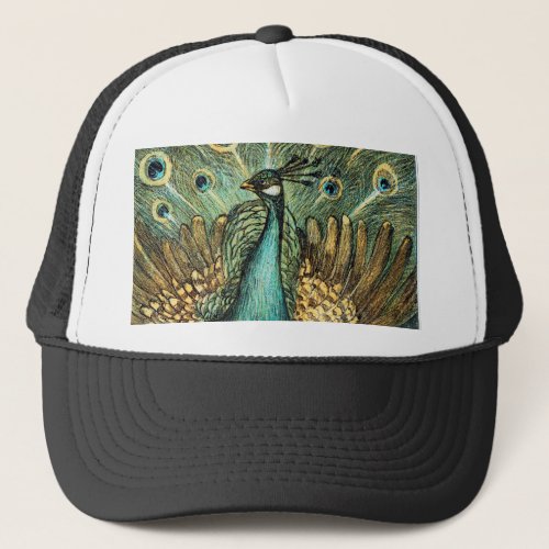 Theo Van Hoytema Vintage Peacock Open Wings Peafow Trucker Hat