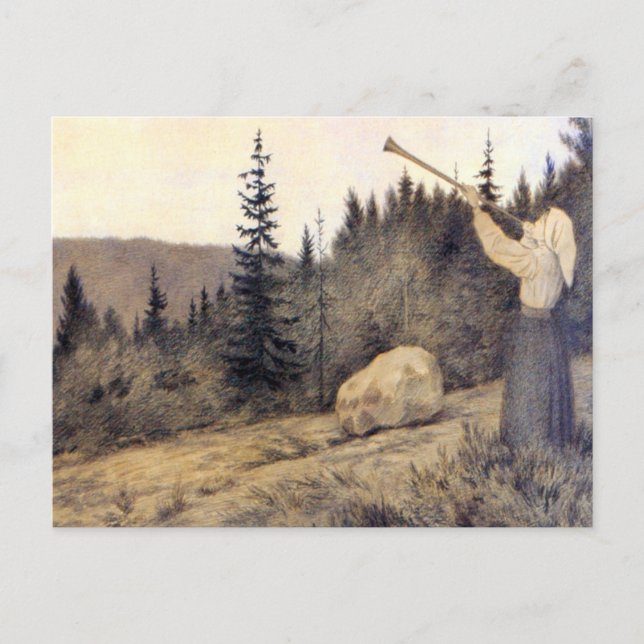 Theodor Kittelsen - Op Under Fjeldet Toner En Lur Postcard (Front)