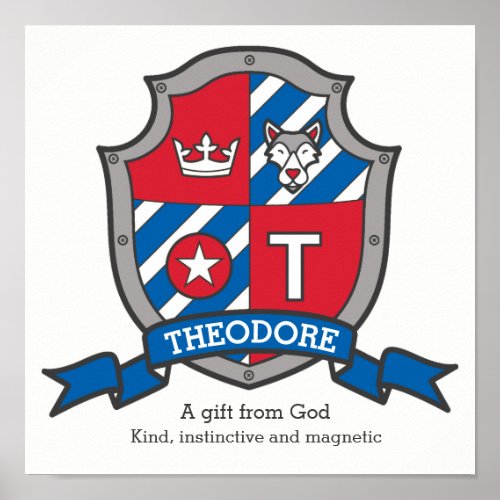 Theodore boys name meaning heraldry shield poster