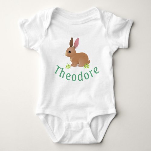 Theodore Custom Bunny Rabbit Nursery Name Reveal Baby Bodysuit