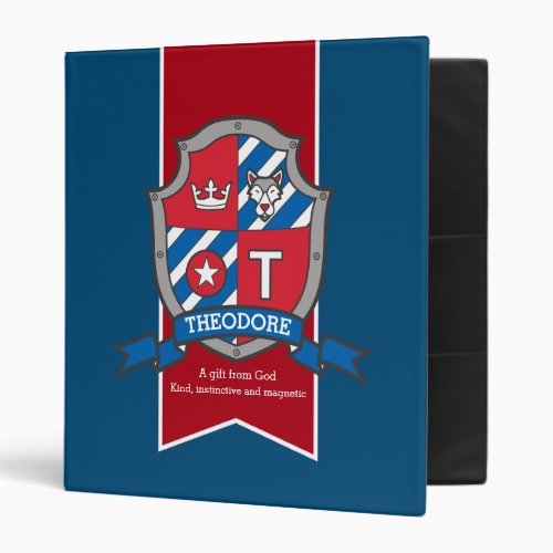 Theodore name meaning shield T letter red blue 3 Ring Binder