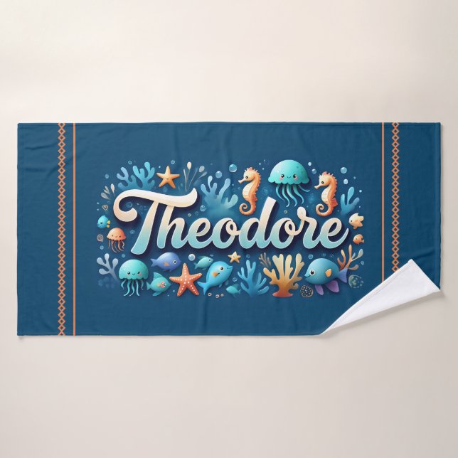 Theodore Personalized Ocean Jellyfish Underwater Bath Towel (Bath Towel)