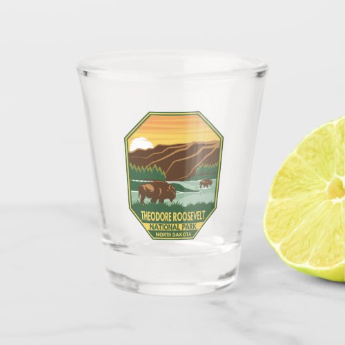 Theodore Roosevelt National Park Bison Retro Shot Glass