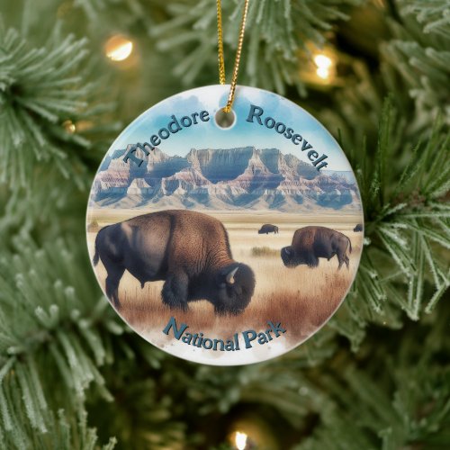 Theodore Roosevelt National Park Bison Souvenir  Ceramic Ornament