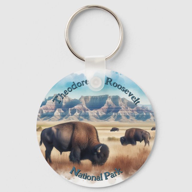 Theodore Roosevelt National Park Bison Souvenir  Keychain (Front)