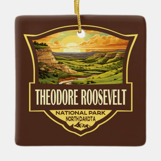 Theodore Roosevelt National Park Illustration Art Ceramic Ornament (Front)