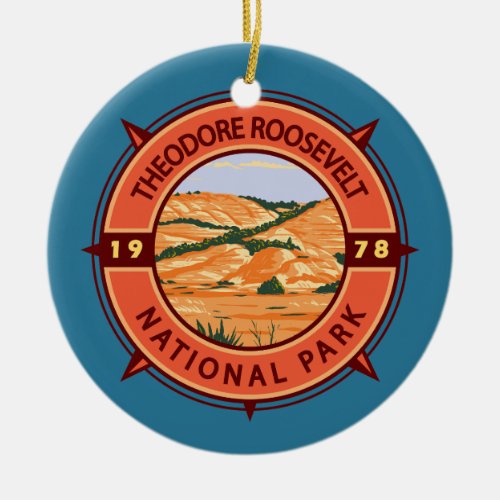 Theodore Roosevelt National Park Retro Compass Ceramic Ornament