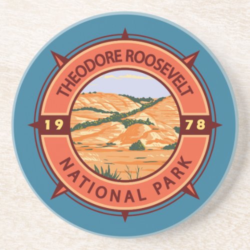 Theodore Roosevelt National Park Retro Compass Coaster