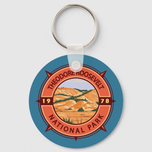 Theodore Roosevelt National Park Retro Compass Keychain