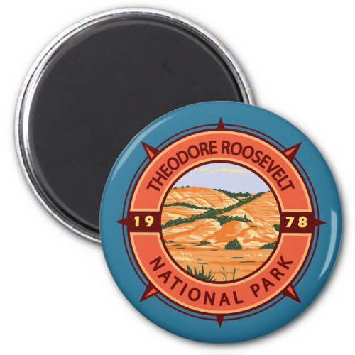 Theodore Roosevelt National Park Retro Compass Magnet