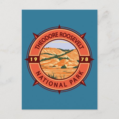 Theodore Roosevelt National Park Retro Compass Postcard