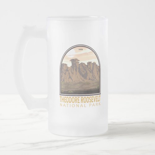 Theodore Roosevelt National Park Vintage Emblem Frosted Glass Beer Mug