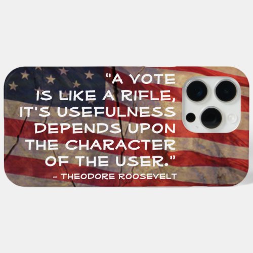 Theodore Roosevelt Quote Over Flag Background iPhone 15 Pro Max Case