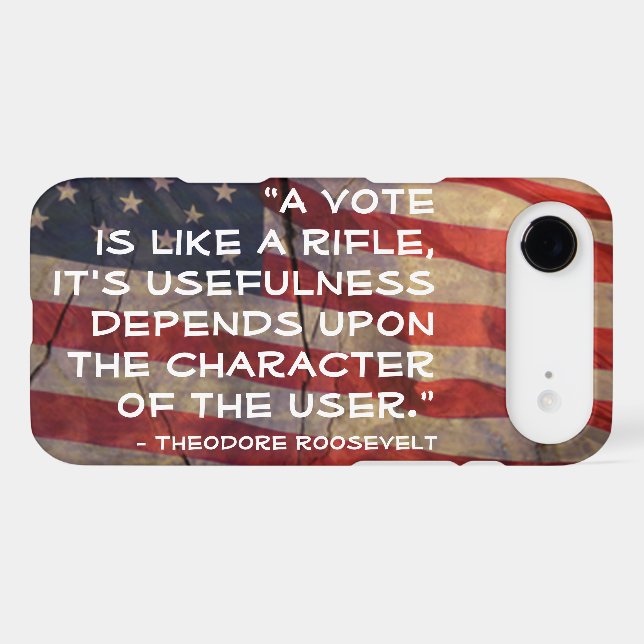 Theodore Roosevelt Quote Over Flag Background Case-Mate iPhone Case (Back (Horizontal))