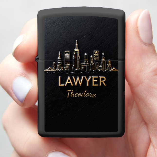 Theodore's Corporate Skyline Gold Lawyer Keepsake Zippo Lighter (In Hand)