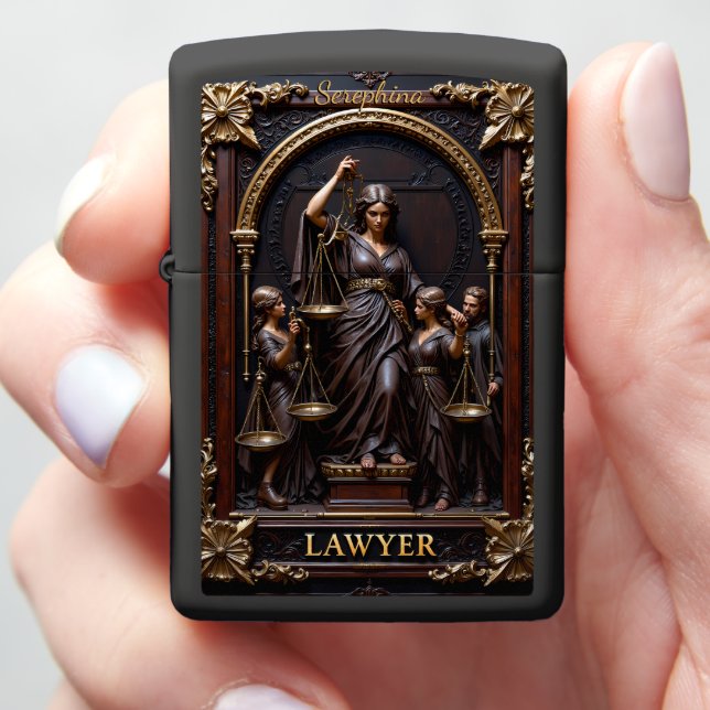 Theodore's Dark Courtroom Defender Sculpture Gift Zippo Lighter (In Hand)