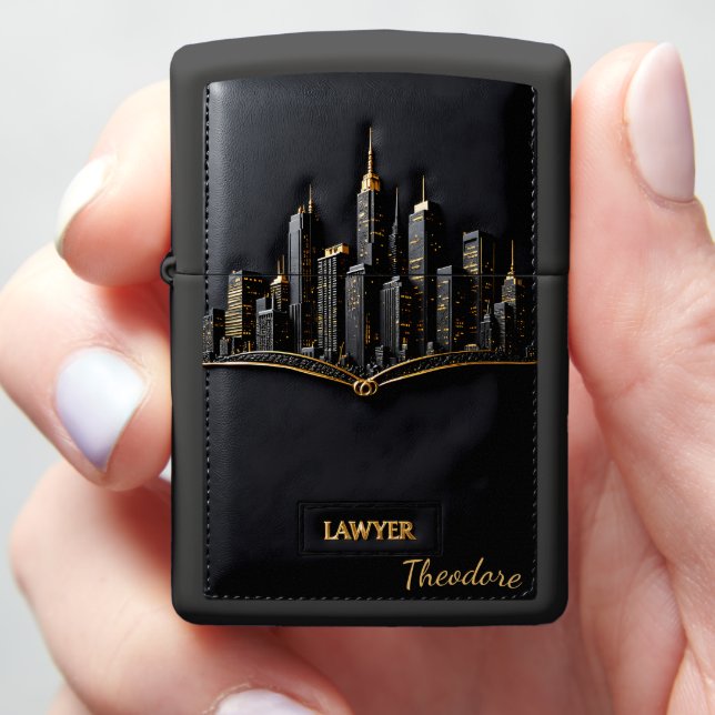 Theodore's Luxurious Cityscape Corporate Keepsake Zippo Lighter (In Hand)