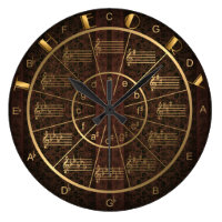Theory of Music in Gold on Deep Red Pattern Large Clock