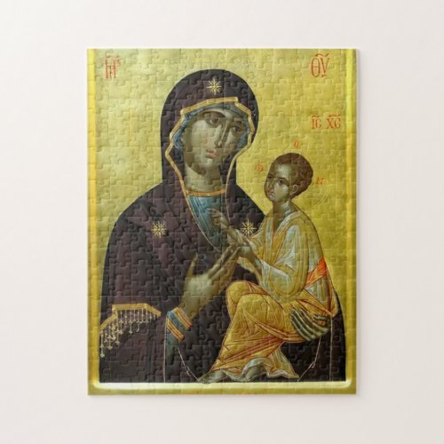 Theotokos and the Christ Child Gold Background Jigsaw Puzzle