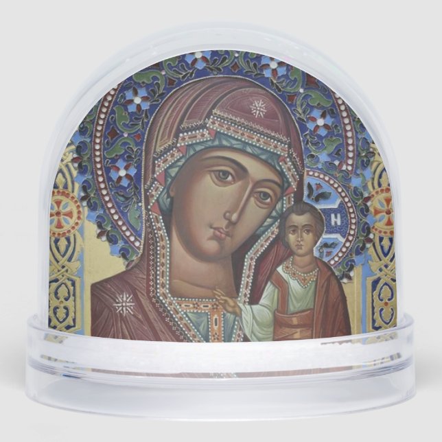 Theotokos and the Christ Child Orthodox Icon Snow Globe (Front)
